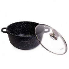 Каструля алюмінієва Kamille 4,5 л 24 х 11,5 см лита з антипригарним покриттям "чорний мармур" з кришкою арт 4405