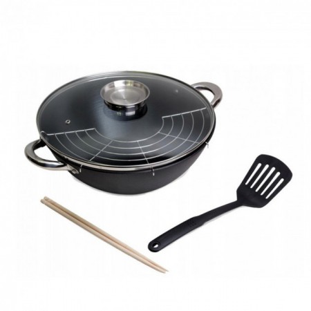 Сковорода чавунна Wok з антипригарним покриттям  індукційна 3,6 л Ø 28 см Kamille КМ-4806MR