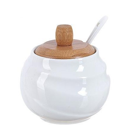 Цукорниця Ceram-Bamboo з ложкою та бамбуковою кришкою 300 мл Білий BD-375-311