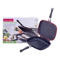 Сковорода-гриль подвійна Kamille 32х24х7 см з литого алюмінію з антипригарним покриттям сірчаний мармур для індукції КМ-4432