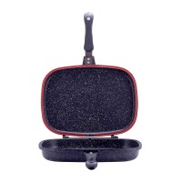 Сковорода-гриль подвійна Kamille 32х24х7 см з литого алюмінію з антипригарним покриттям сірчаний мармур для індукції КМ-4432