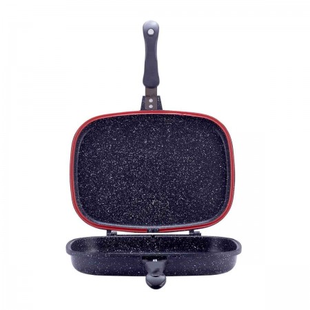 Сковорода-гриль подвійна Kamille 32х24х7 см з литого алюмінію з антипригарним покриттям сірчаний мармур