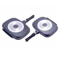 Сковорода-гриль подвійна Kamille 32х24х7 см з литого алюмінію з антипригарним покриттям сірчаний мармур для індукції КМ-4432