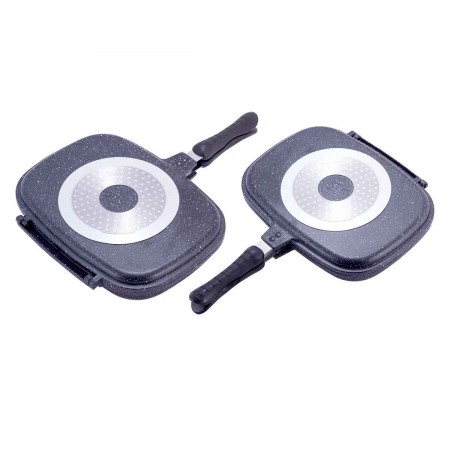 Сковорода-гриль подвійна Kamille 32х24х7 см з литого алюмінію з антипригарним покриттям сірчаний мармур