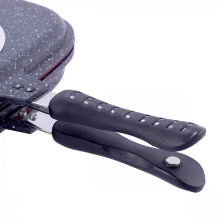 Сковорода-гриль подвійна Kamille 32х24х7 см з литого алюмінію з антипригарним покриттям сірчаний мармур