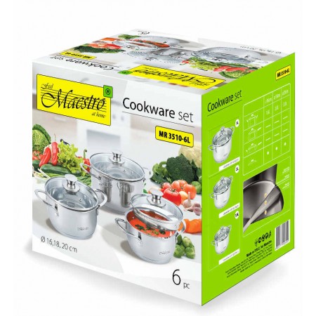 Набор кастрюль 6 предметов Maestro из нержавеющая сталь с крышкой MR-3510-6