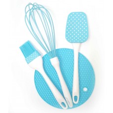 Силіконовий набір приладдя блакитний А-Плюс 1956 (лопатка, віночок, кисть, килимок)