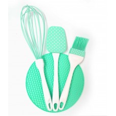 Силіконовий набір приладдя салатовий А-Плюс 1956 (лопатка, віночок, кисть, килимок)