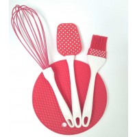 Силіконовий набір приладдя червоний А-Плюс 1956 (лопатка, віночок, кисть, килимок)