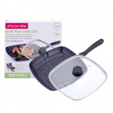 Сковорода-гриль 28 х 28 см з кришкою та антипригарним покриттям з литого алюмінію для індукції Kamille KAM-4431