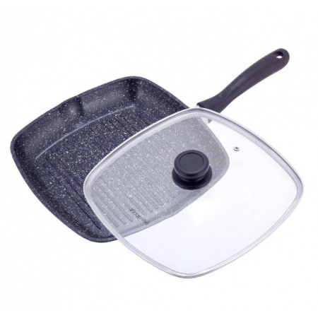Сковорода-гриль 28 х 28 см с крышкой и антипригарным покрытием из литого алюминия для индукции Kamille KAM-4431