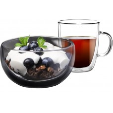 Набір для сніданку Ardesto чашка 270 мл та піала 500 мл з подвійними стінками боросилікатне скло AR2650BG