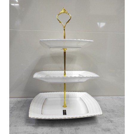 Фруктовница фарфоровая белая 3-х ярусная Снежная королева Interos 0128-A