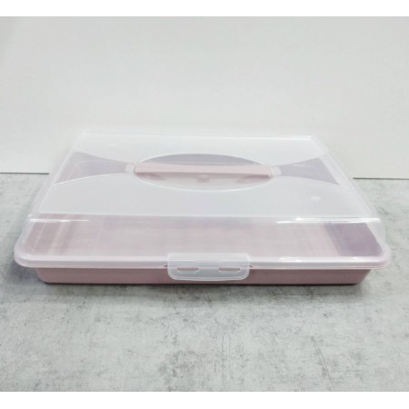 Тортівниця з кришкою прямокутна 44 х 30 х 9,5 см рожева Альона 169057