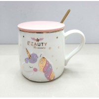 Чашка з кришкою та ложкою порцелянова Єдиноріг 400 мл Stenson R88390