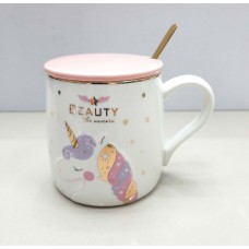 Чашка з кришкою та ложкою порцелянова Єдиноріг 400 мл Stenson R88390