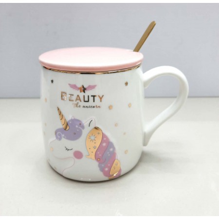 Чашка з кришкою та ложкою порцелянова Єдиноріг 400 мл Stenson R88390