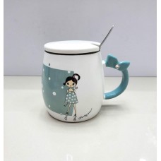 Чашка з кришкою та ложкою порцелянова Дівчинка 400 мл Stenson R88404/3