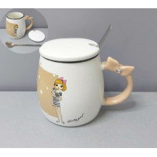 Чашка з кришкою та ложкою порцелянова Дівчинка 400 мл Stenson R88404/4