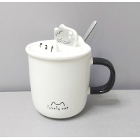 Чашка з кришкою та ложкою керамічна Лінивий Кіт 350 мл Stenson 08030-92