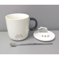 Чашка з кришкою та ложкою керамічна Лінивий Кіт 350 мл Stenson 08030-92