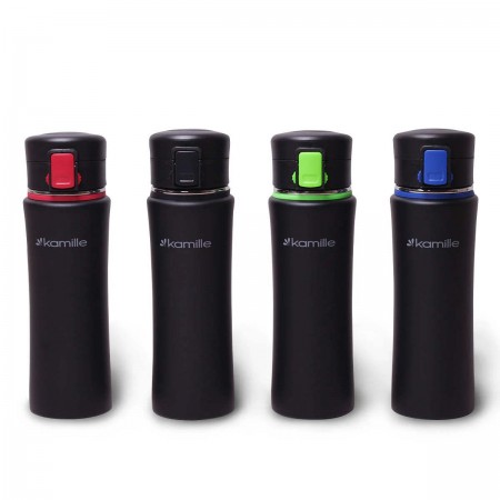 Термос-пляшка Kamille 500 мл спортивна із нержавіючої сталі чорний