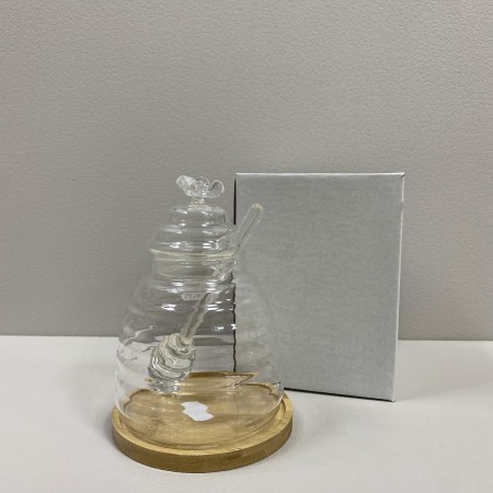 Банку для меду з ложкою на бамбуковій підставці 12 х 15 см R30172