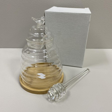 Банку для меду з ложкою на бамбуковій підставці 12 х 15 см R30172