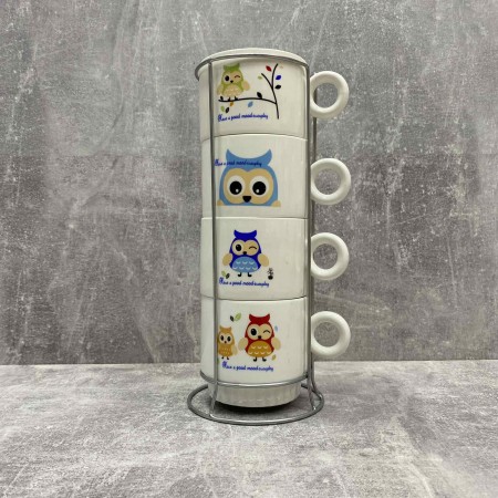 Набір чашок SNT 4 шт у стійці 250 мл Сови 16328-2