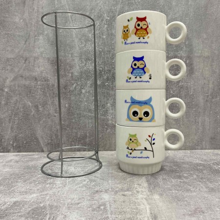 Набір чашок SNT 4 шт у стійці 250 мл Сови 16328-2