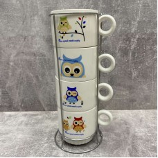 Набір чашок SNT 4 шт у стійці 250 мл Сови 16328-2