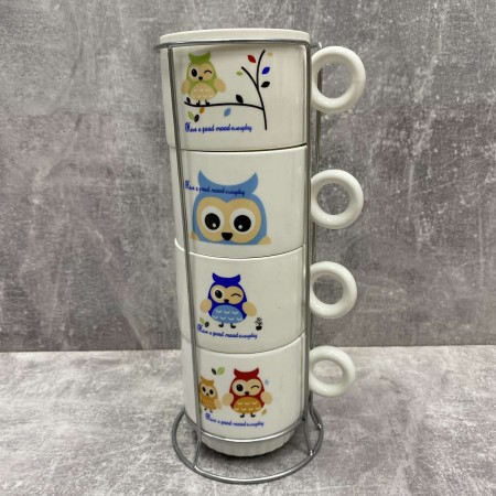 Набір чашок SNT 4 шт у стійці 250 мл Сови 16328-2