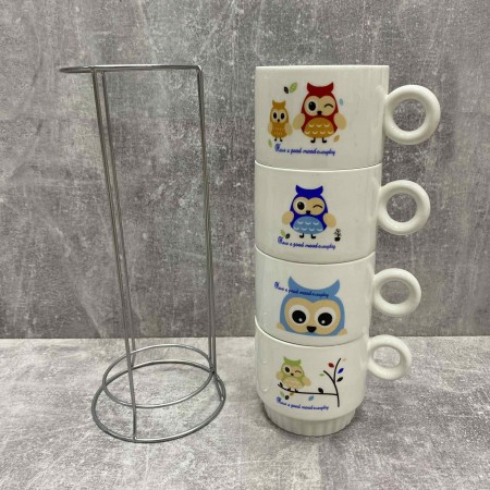 Набір чашок SNT 4 шт у стійці 250 мл Сови 16328-2