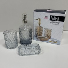 Набір аксесуарів для ванної кімнати скляний 3 предмети "Аргайл графіт" S&T 888-157