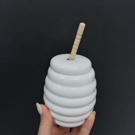 Банку для меду Interos порцеляновий PJ00912 з дерев'яною ложкою 300 мл