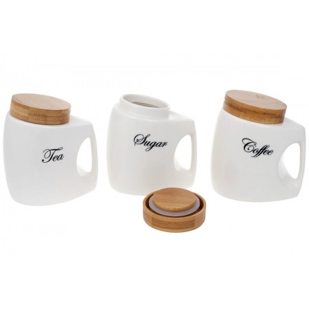 Набір фарфорових банок з бамбуковою кришкою Sugar Coffee Tea 1л Bona Di 945-385/388/387