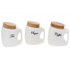 Набір фарфорових банок з бамбуковою кришкою Sugar Coffee Tea 1л Bona Di 945-385/388/387