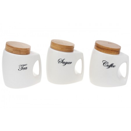 Набір фарфорових банок з бамбуковою кришкою Sugar Coffee Tea 1л Bona Di 945-385/388/387