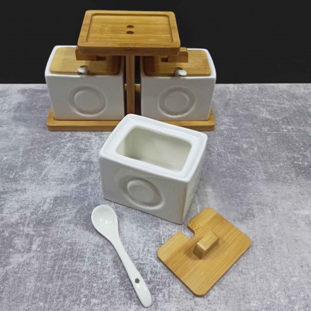 Набір ємностей Сільничка 260 мл. з ложками на бамбуковій підставці PJ01961