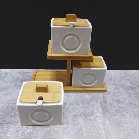 Набір ємностей Сільничка 260 мл. з ложками на бамбуковій підставці PJ01961