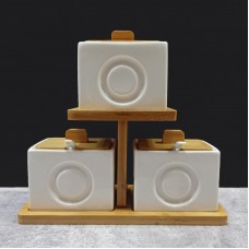 Набір ємностей Сільничка 260 мл. з ложками на бамбуковій підставці PJ01961