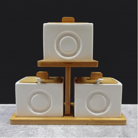 Набір ємностей Сільничка 260 мл. з ложками на бамбуковій підставці PJ01961