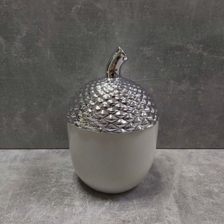 Банку порцелянова для цукерок та печива "Сріблястий жолудь" BonaDi 727-149 800мл, сріблясто-біла