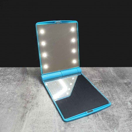 Кишенькове дзеркало складане з LED підсвіткою блакитне A-PLUS 822