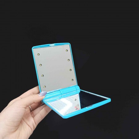 Кишенькове дзеркало складане з LED підсвіткою блакитне A-PLUS 822