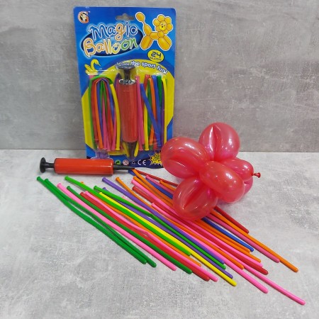 Кульки надувні для моделювання з насосом різнокольорові 24 шт MK-0301