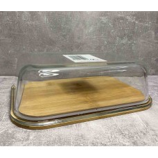 Блюдо-сирниця скляна 2,8 л з бамбуковою кришкою 80194212/541562