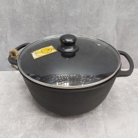 Каструля чавунна (казан) 6,0 л зі скляною кришкою та литими ручками T404C3
