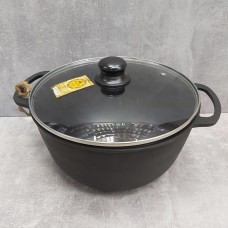 Каструля чавунна (казан) 6,0 л зі скляною кришкою та литими ручками T404C3