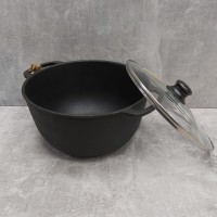 Каструля чавунна (казан) 6,0 л зі скляною кришкою та литими ручками T404C3